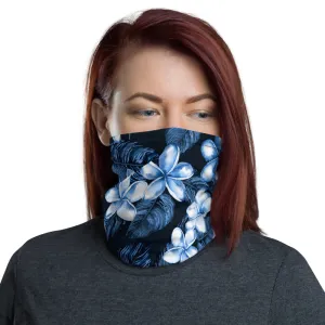 Blue Plumeria Neck Gaiter / Face Mask - Larger Flowers