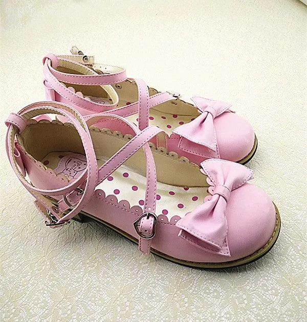 Cross Strap Bow Round Toe Girl Princess Shoes