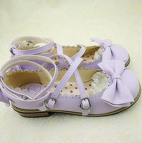 Cross Strap Bow Round Toe Girl Princess Shoes