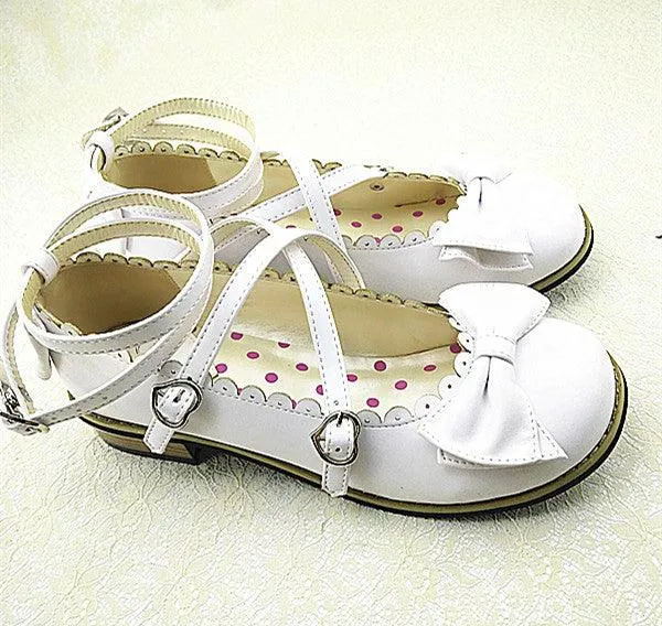 Cross Strap Bow Round Toe Girl Princess Shoes