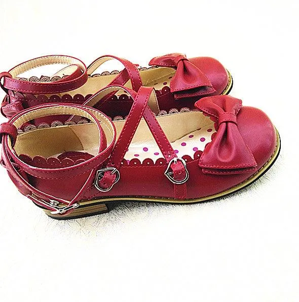 Cross Strap Bow Round Toe Girl Princess Shoes