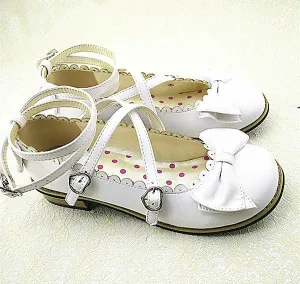 Cross Strap Bow Round Toe Girl Princess Shoes