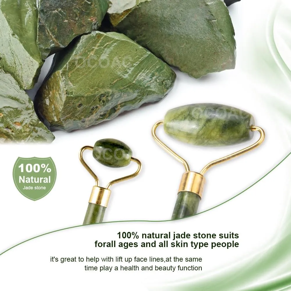 Jade Roller Natural Facial Skin Care Scraper Massager Roller Set