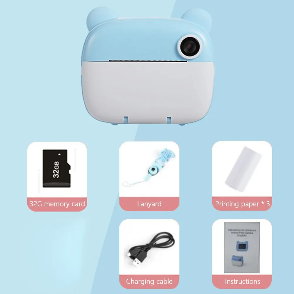 Kids Instant Print Digital Camera with Video Recorder & 32GB Memory Card