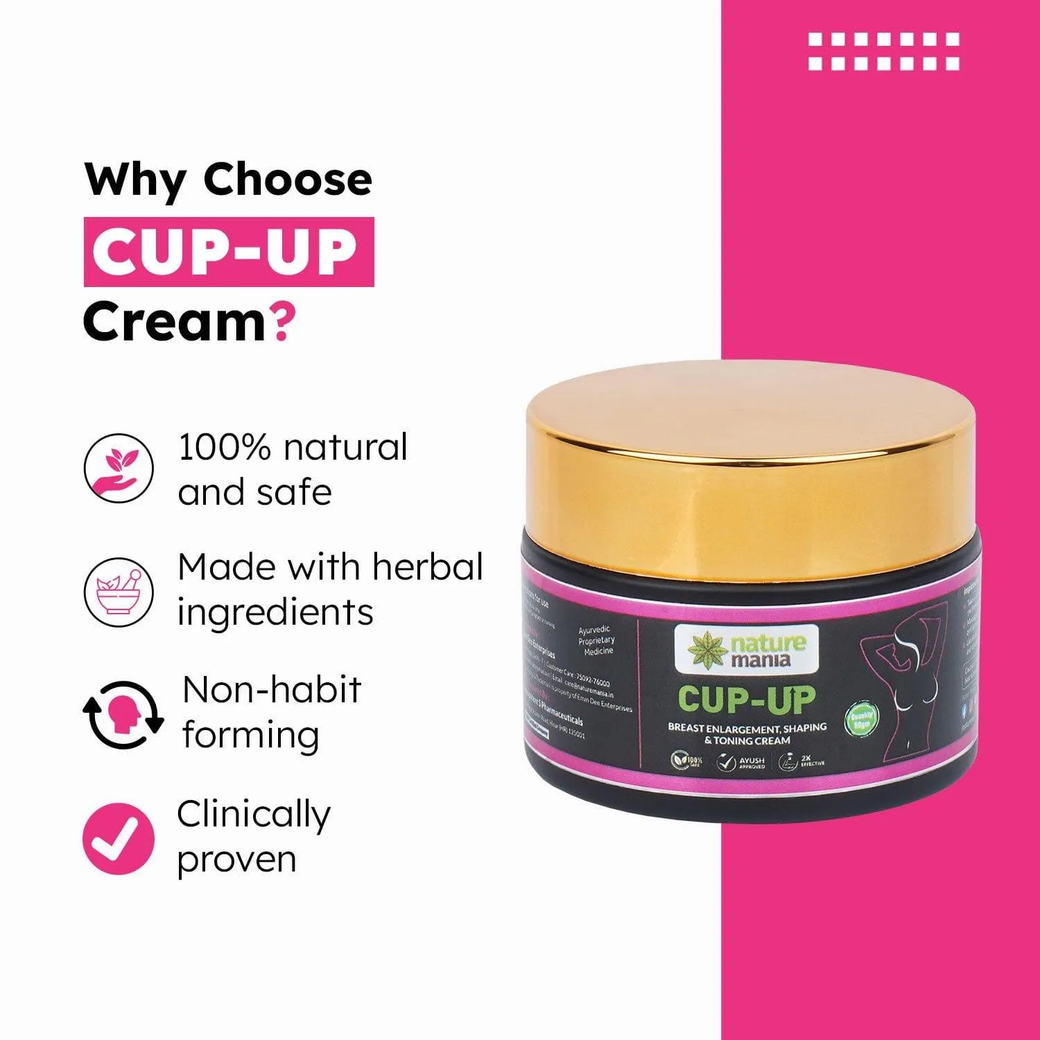 Nature Mania Cup Up Cream - Breast Enlargement Cream for Women - 50 gm