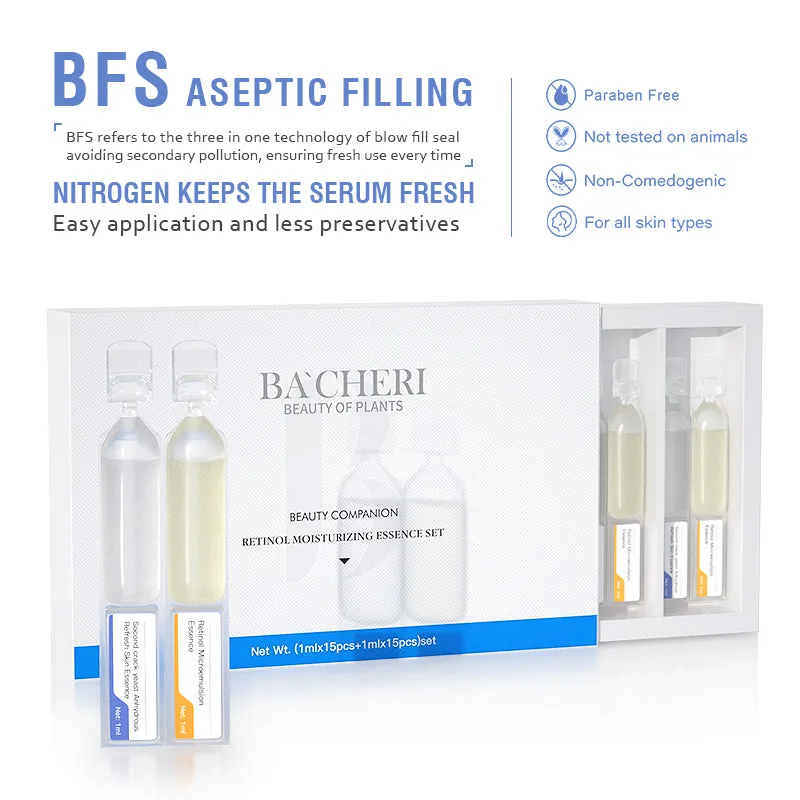 OEM Customized Hot Sale Retinol Peptides Vitamin E & C Anti-Aging Face Serum, Toner & Ampoules for Fine Lines & Wrinkles Removal